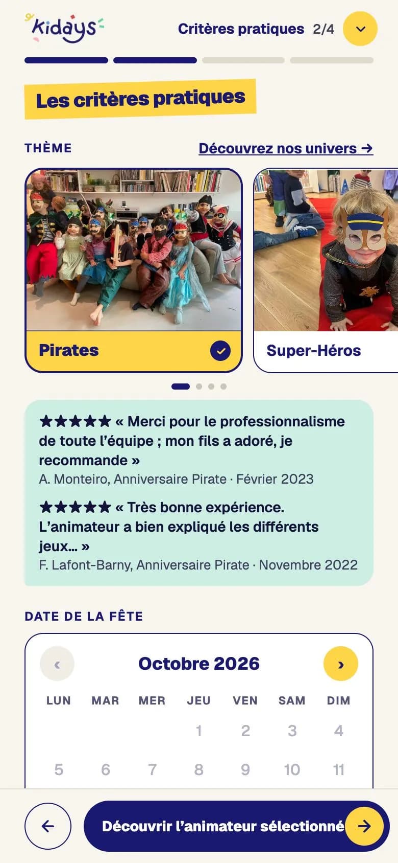 Step 2 of booking on the Kidays platform